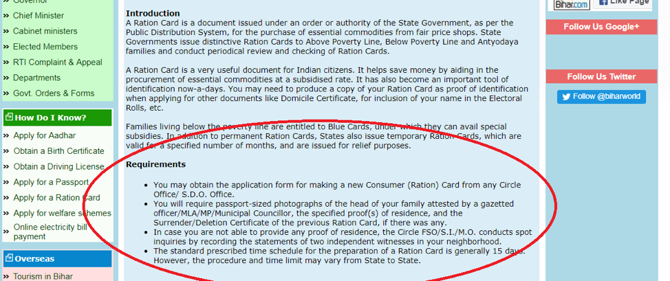 Bihar ration Card